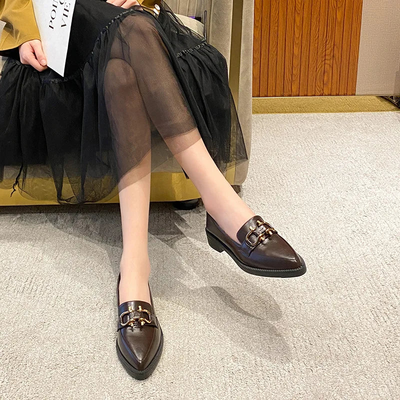 Women's Pointed Toe Chain Platform Slip-on Loafers