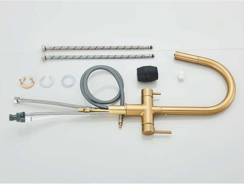 2-Mode Swivel Gold Brass Water Filter Kitchen Faucet