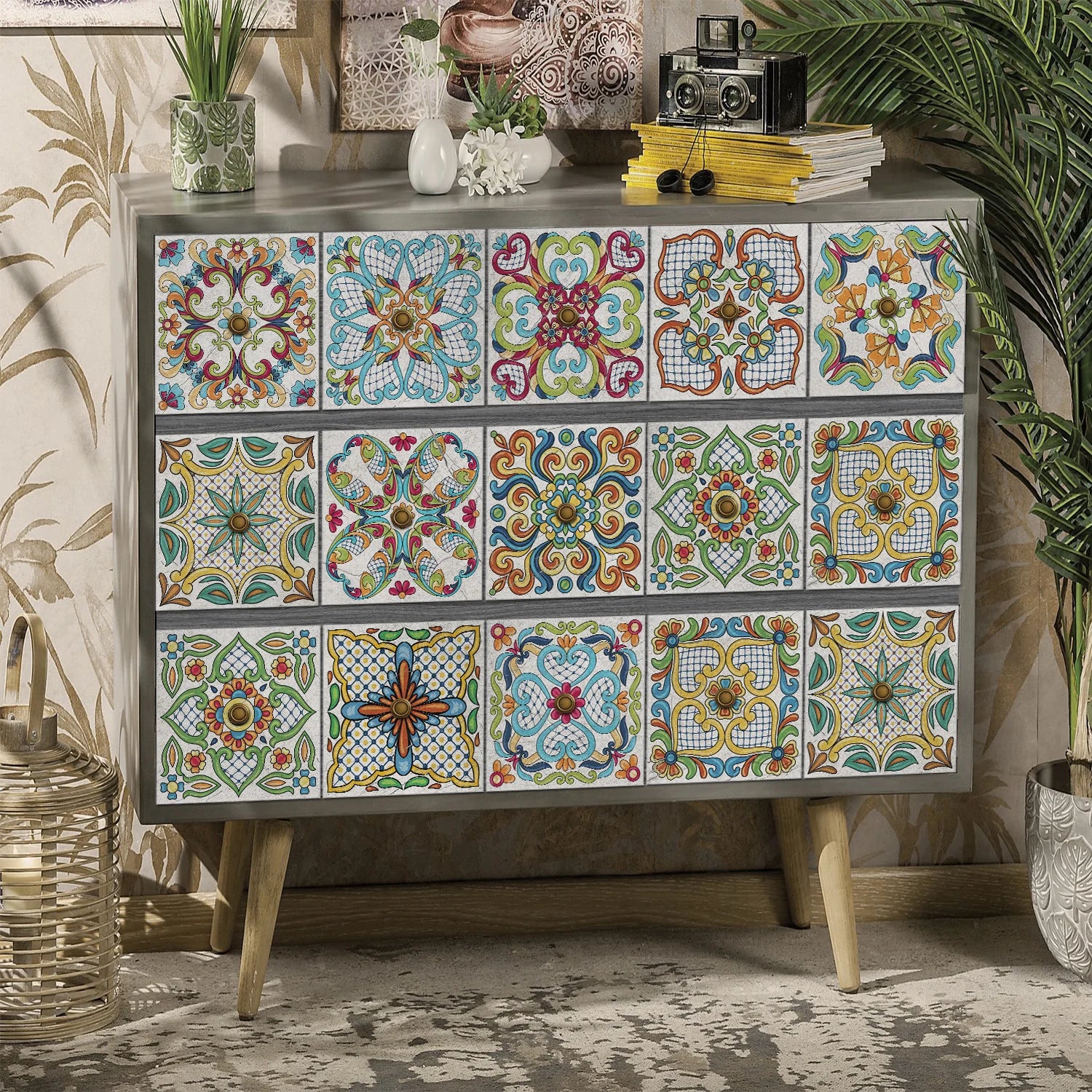 24pcs Of Exquisite Colorful Tile Stickers European Style Wall Stickers Pvc Waterproof Bathroom Kitchen Self-Adhesive Wallpaper