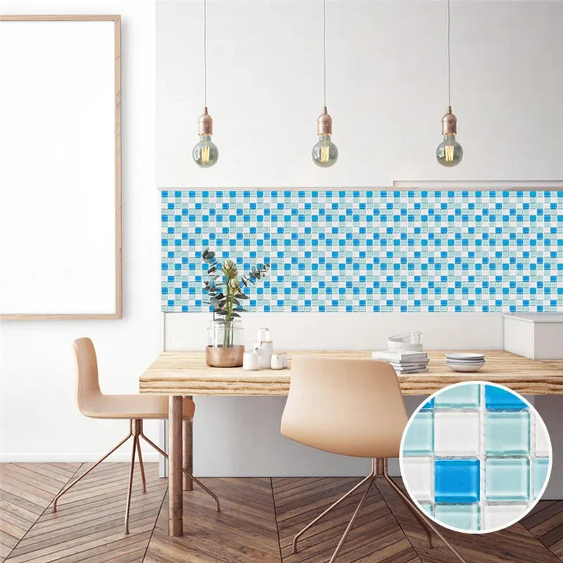 10pcs/set Marble Mosaic Tiles Wall Sticker Transfers Flat Covers for Kitchen Bathroom Stitching Stickers Self-adhesive Removable