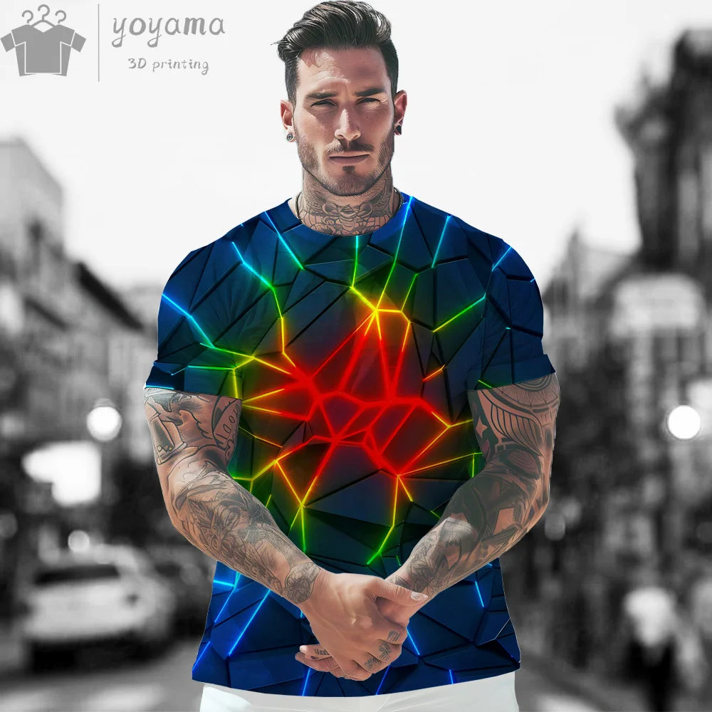 Men's Gym T-shirt with Dynamic Abstract Pattern Summer
