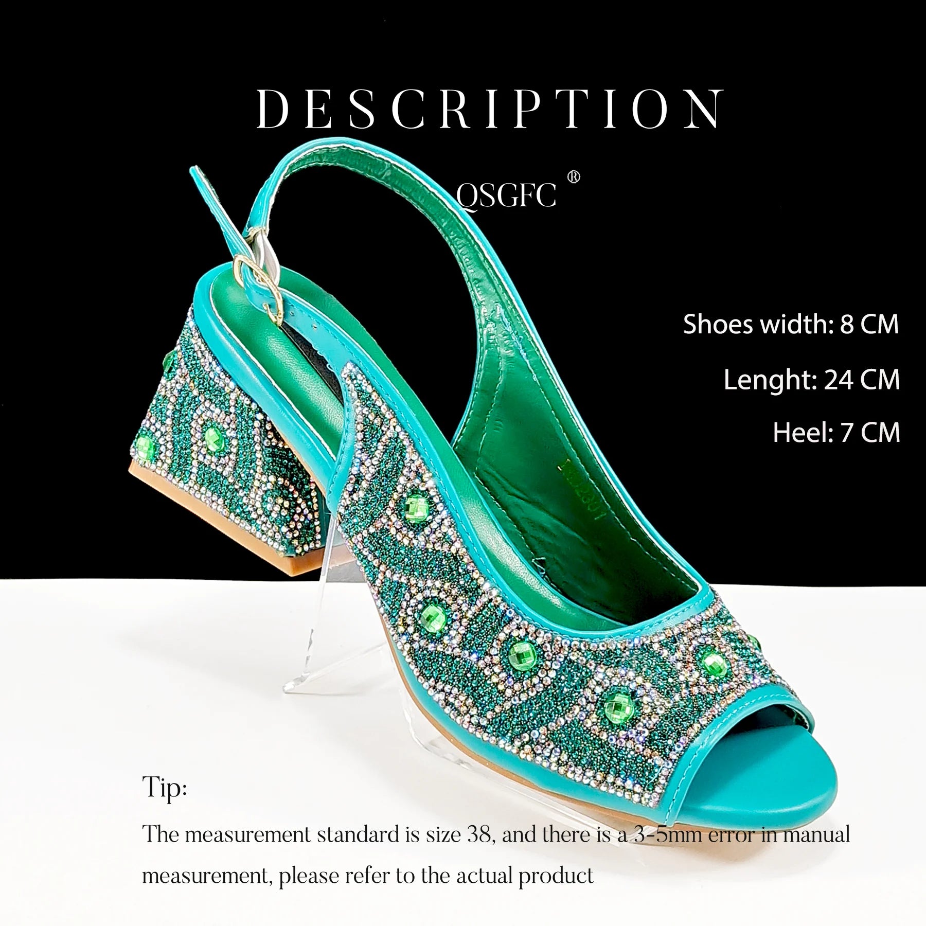 2024 Rhinestone Shoes and Bag Set - Trendy Green