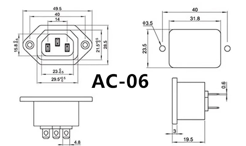Ổ Cắm Nguồn AC C13 C14 Panel Đen 10A 250V UPS PDU - Daisan Mart