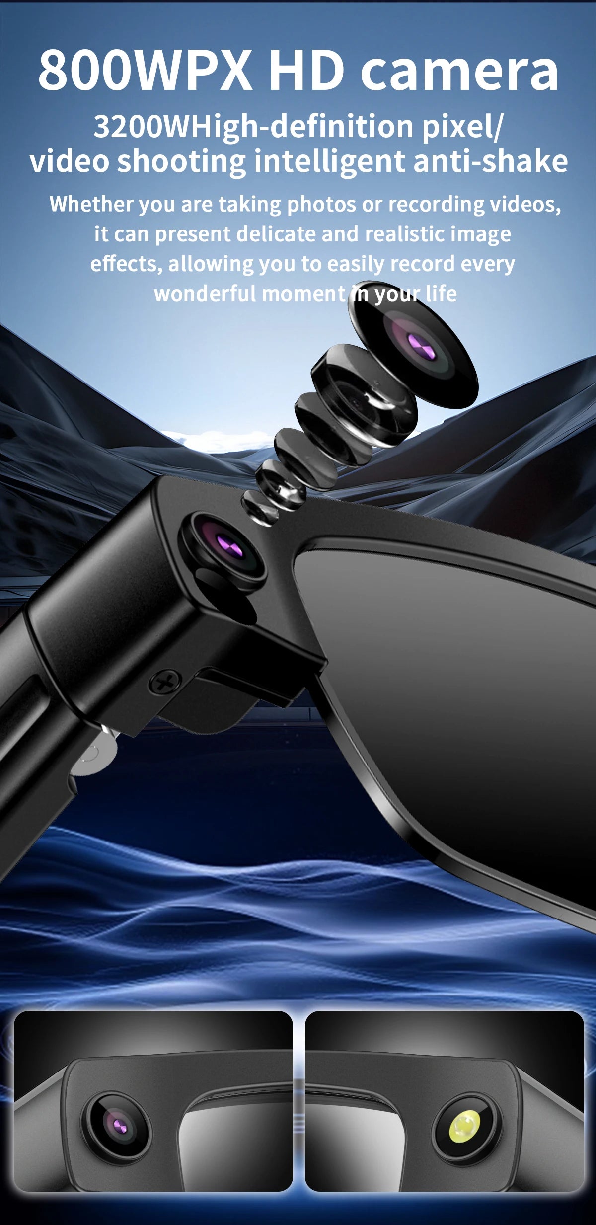 Sunglasses Smart Glasses 8 Million Pixels Recording Videos AI Photo Recognition Answer Translation 270mAh Bluetooth Glasses New