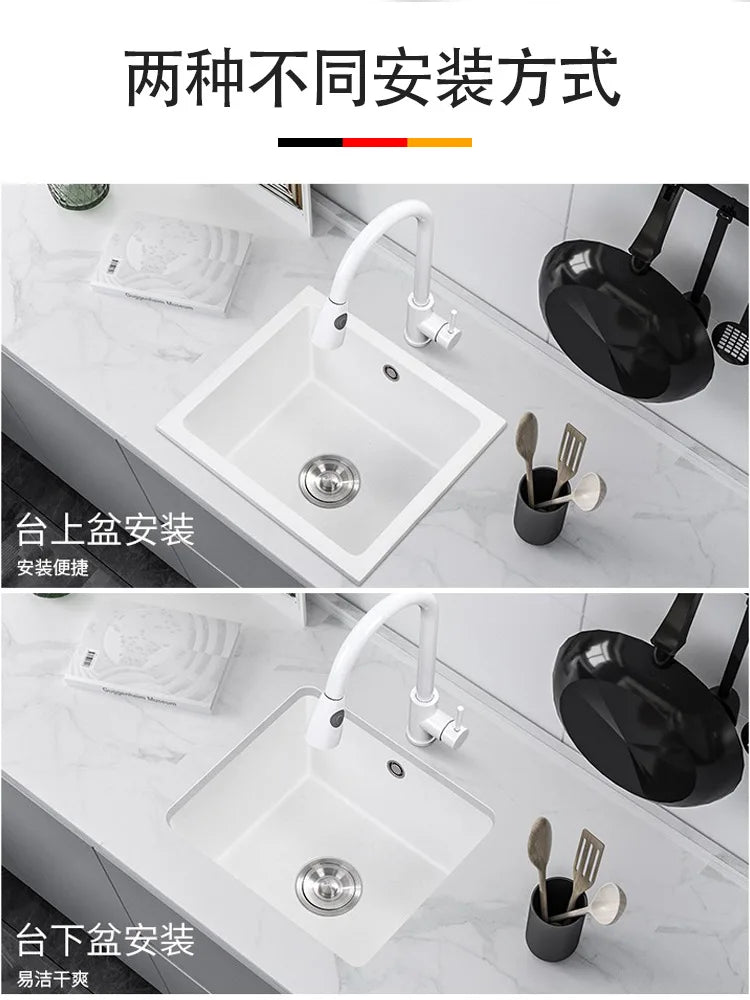 Bar counter square white quartz stone sink size single under counter kitchen vegetable basin - Daisan Mart