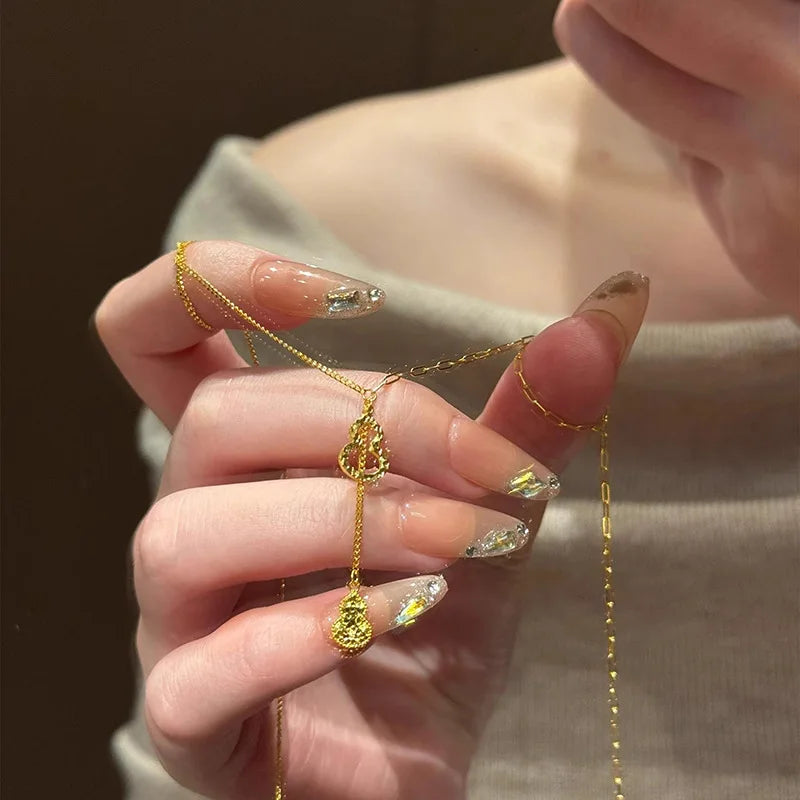 925 Silver Gourd Necklace 18K Gold Plated Sparkling Women