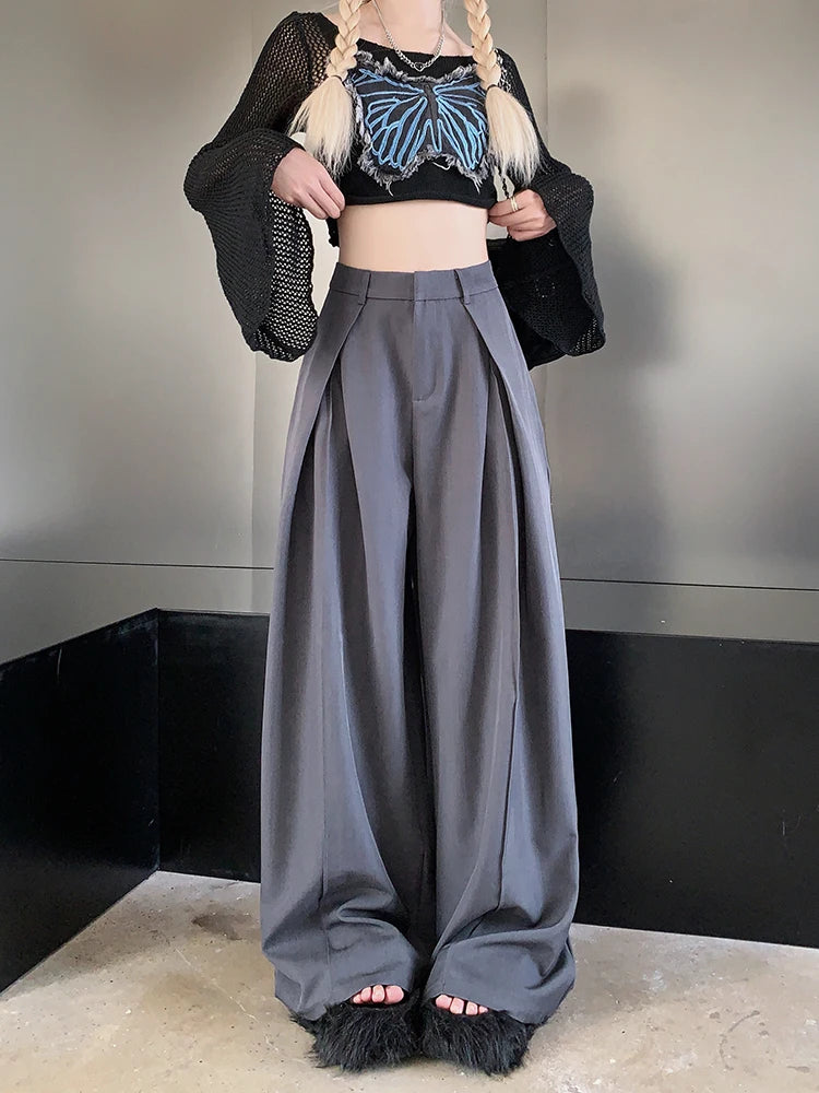 Office Suit Pants Floor Mop Pants For Women's Autumn Korean Version 2024 New High Waisted Design Loose Wide Leg Casual Pants - Daisan Mart