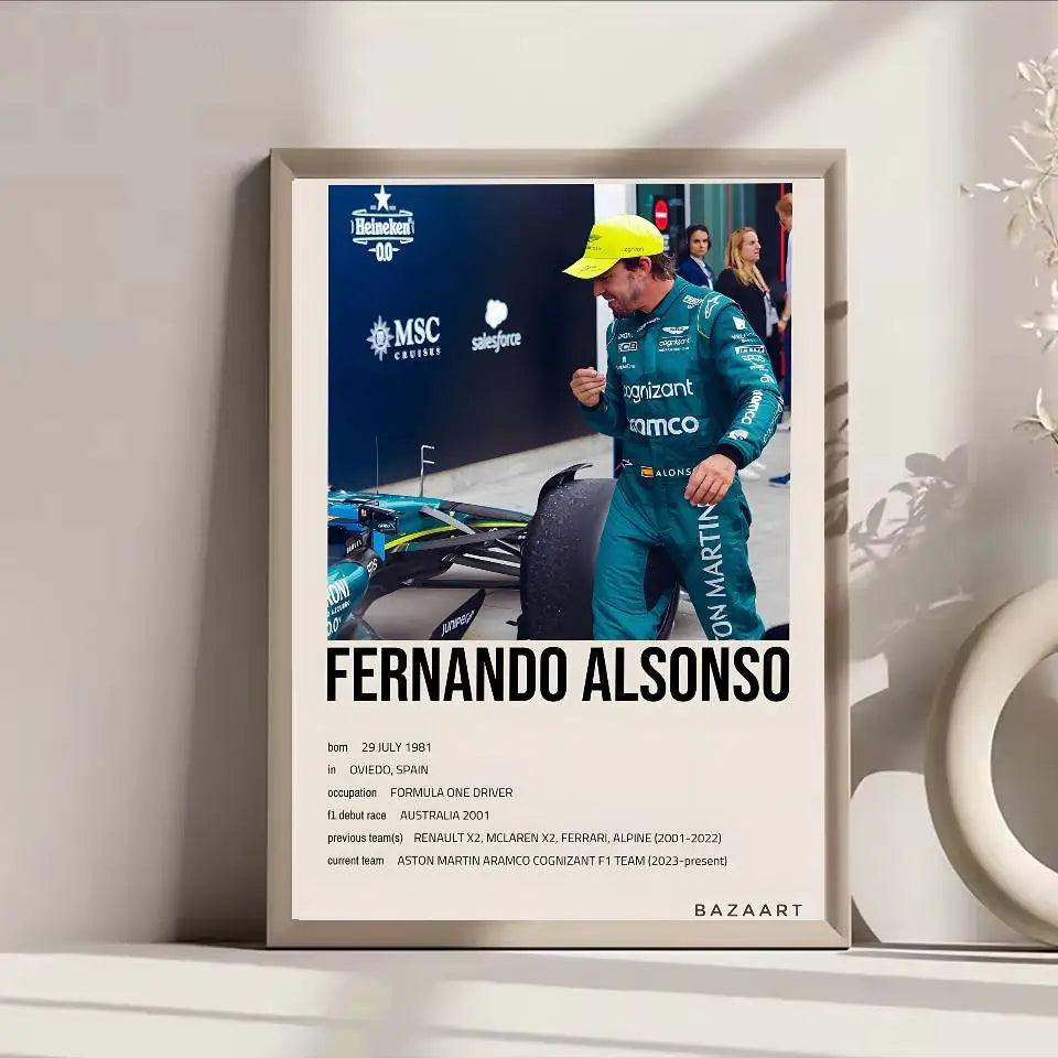 1PC F1 Racing Driver Fernando Alonso Poster Self-adhesive Art Waterproof Paper Sticker Coffee House Bar Room Wall Decor