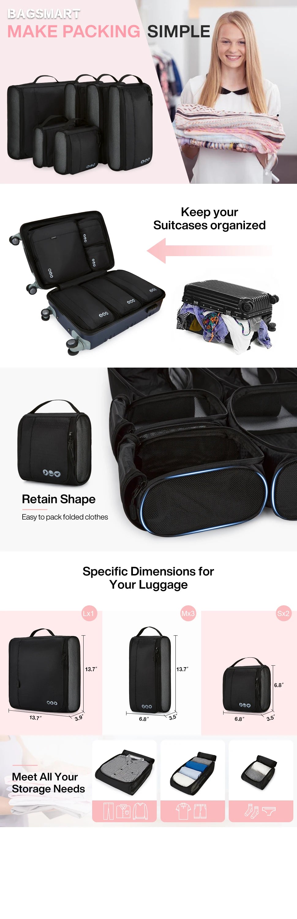 Bộ 6 Túi Đựng Đồ Du Lịch Thông Minh BAGSMART