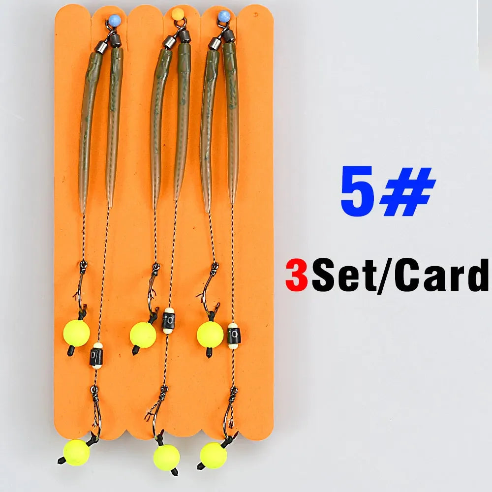 MNFT 3Sets Carp Fishing Rigs with Ready-Made Hair Hooks Size 3#-10# Pesca Hook Fishing Lure Tackle for Carp Fishing