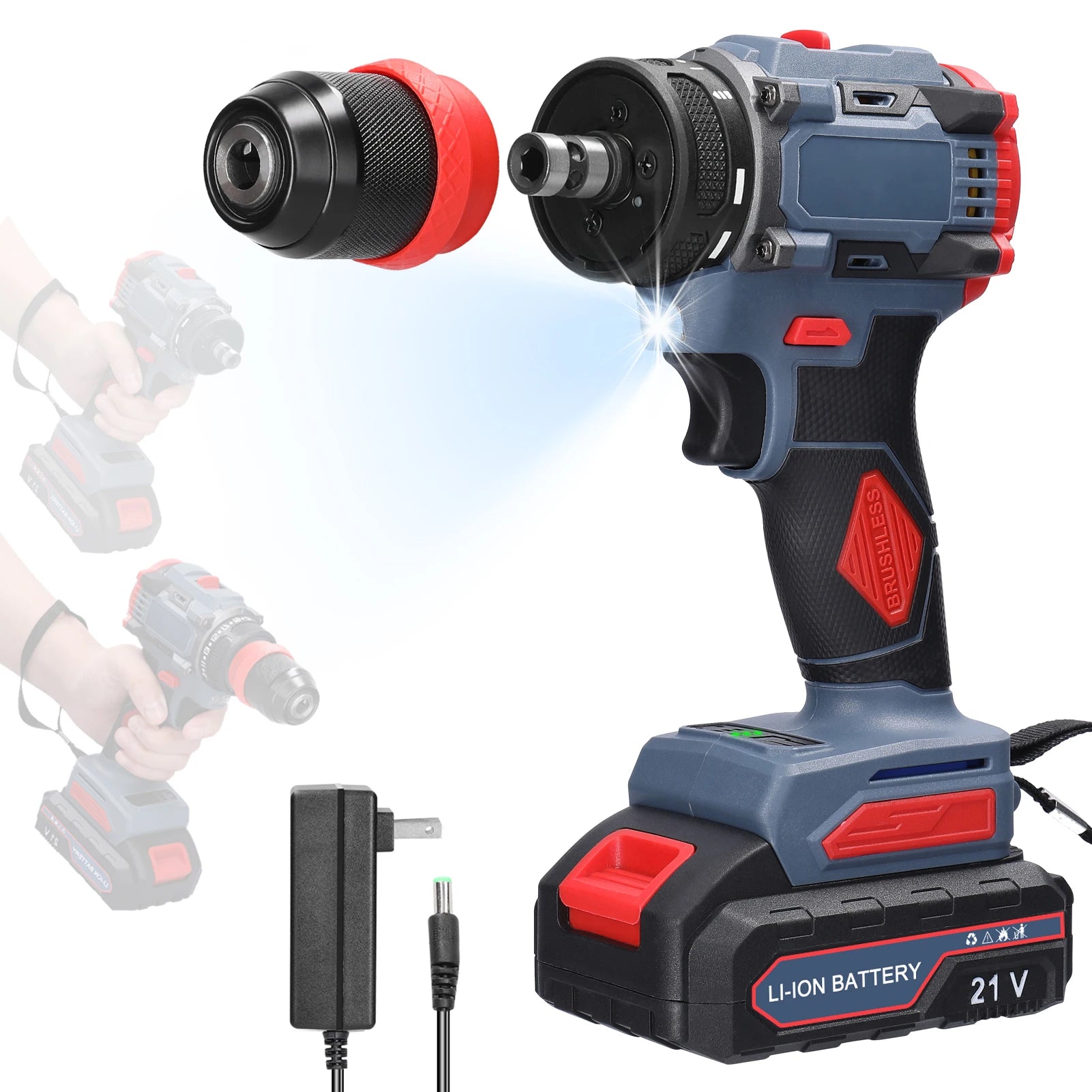21V 2in1 Electric Drill Rechargeable Screwdriver 55Nm Torque Brushless Screwdriver Practical Screw Driver Repairing Power Tool