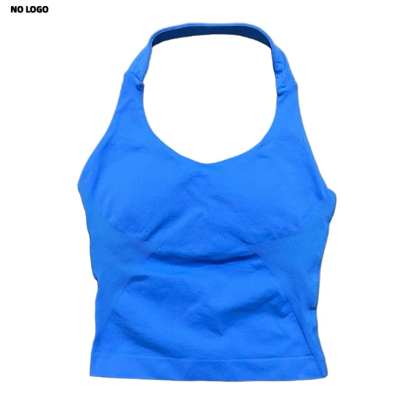 No Logo Women Halter Top Longline Strappy Tank Padded Yoga Clothing Fitness Running Activewear Gym Workout Tops - Daisan Mart