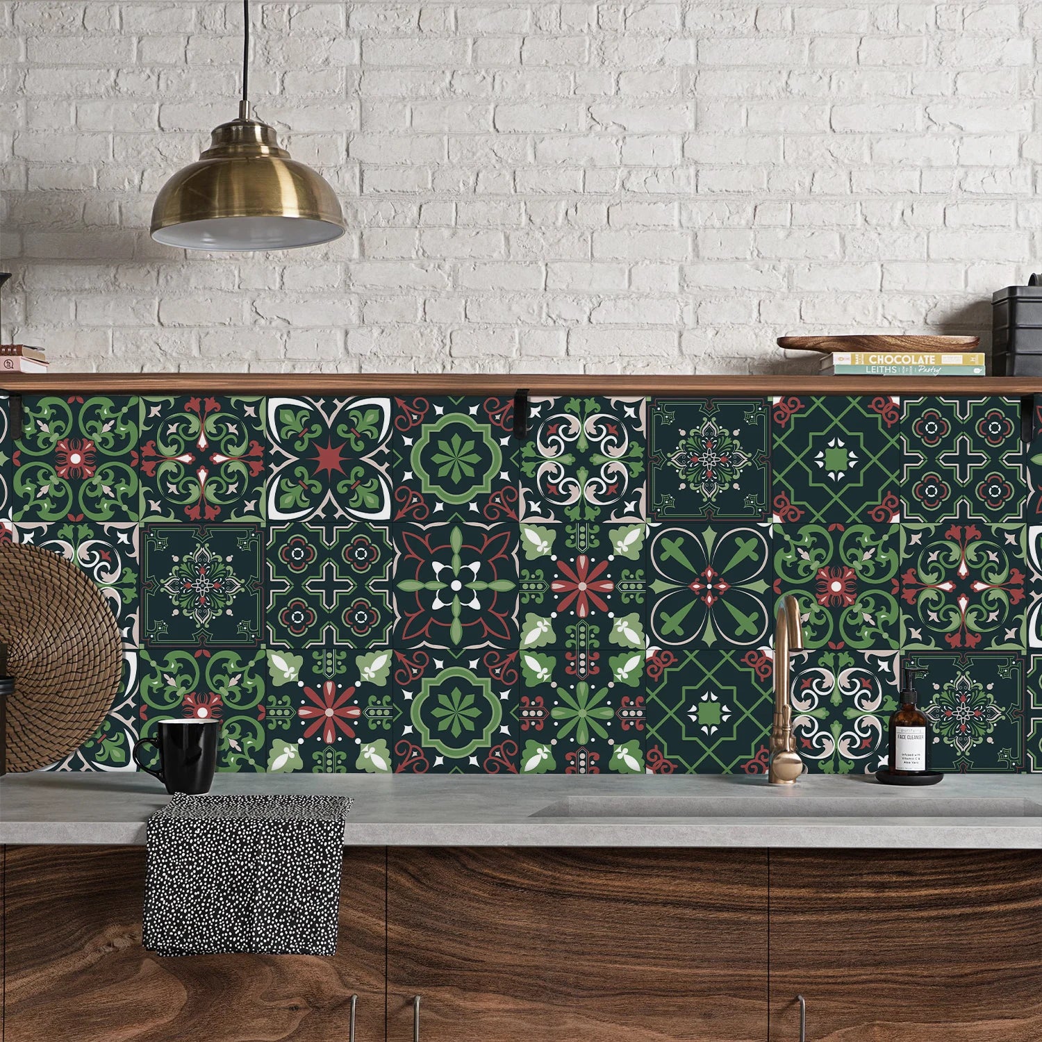 24 pieces of Mandala Pattern Glossy Self-adhesive Tile Stickers for Kitchen and Bathroom Removable Waterproof 3D Wall Decal