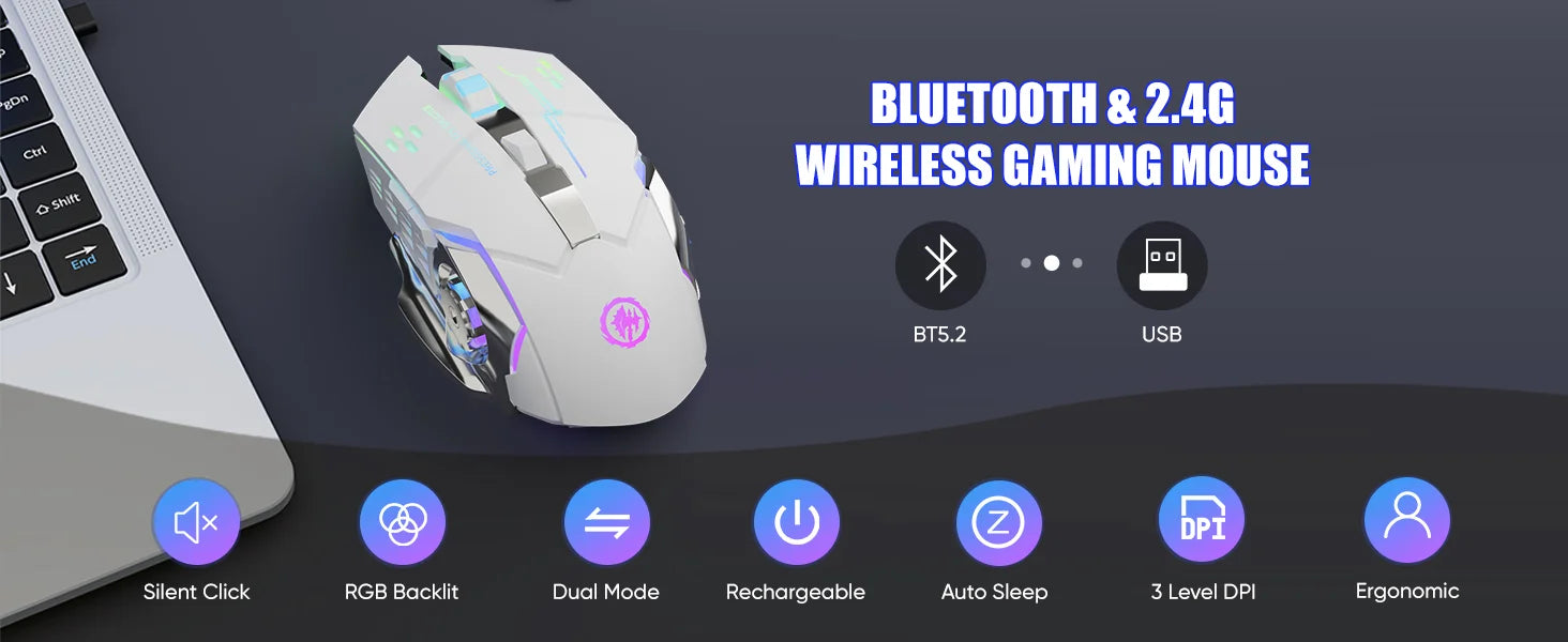 Chuột Gaming Không Dây RGB Bluetooth Sạc Lại Yên Tĩnh