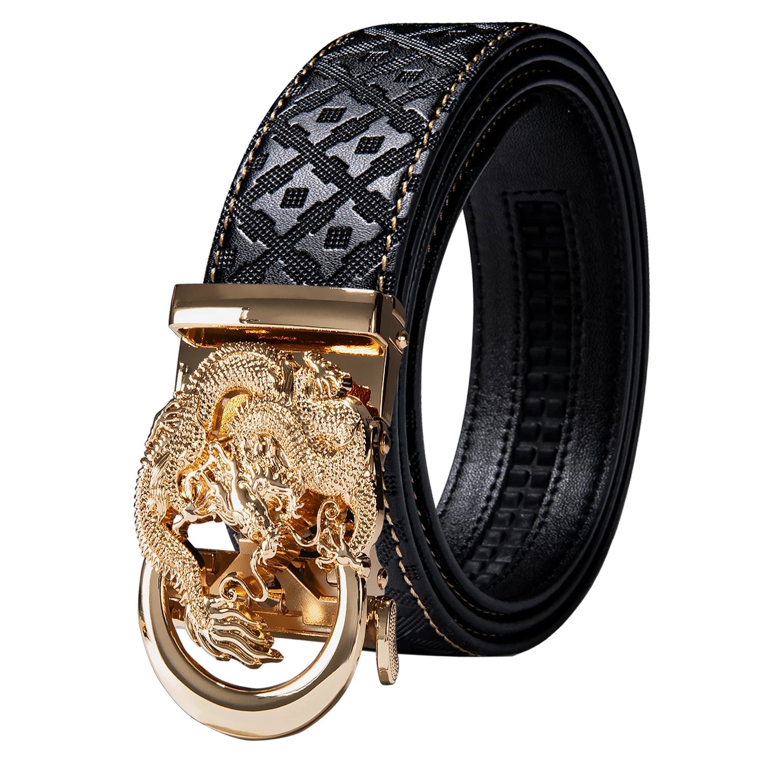 High quality black cowhide men's belt with automatic buckle 130cm