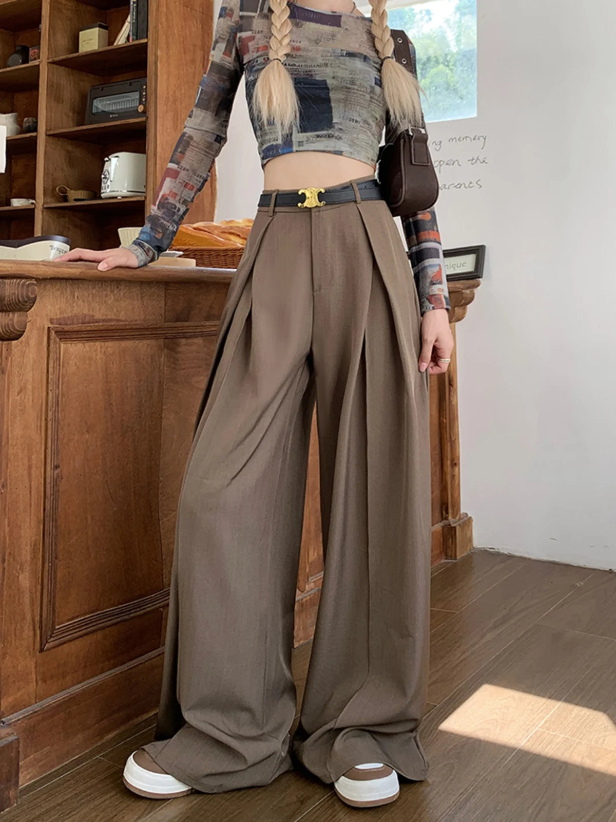Office Suit Pants Floor Mop Pants For Women's Autumn Korean Version 2024 New High Waisted Design Loose Wide Leg Casual Pants - Daisan Mart