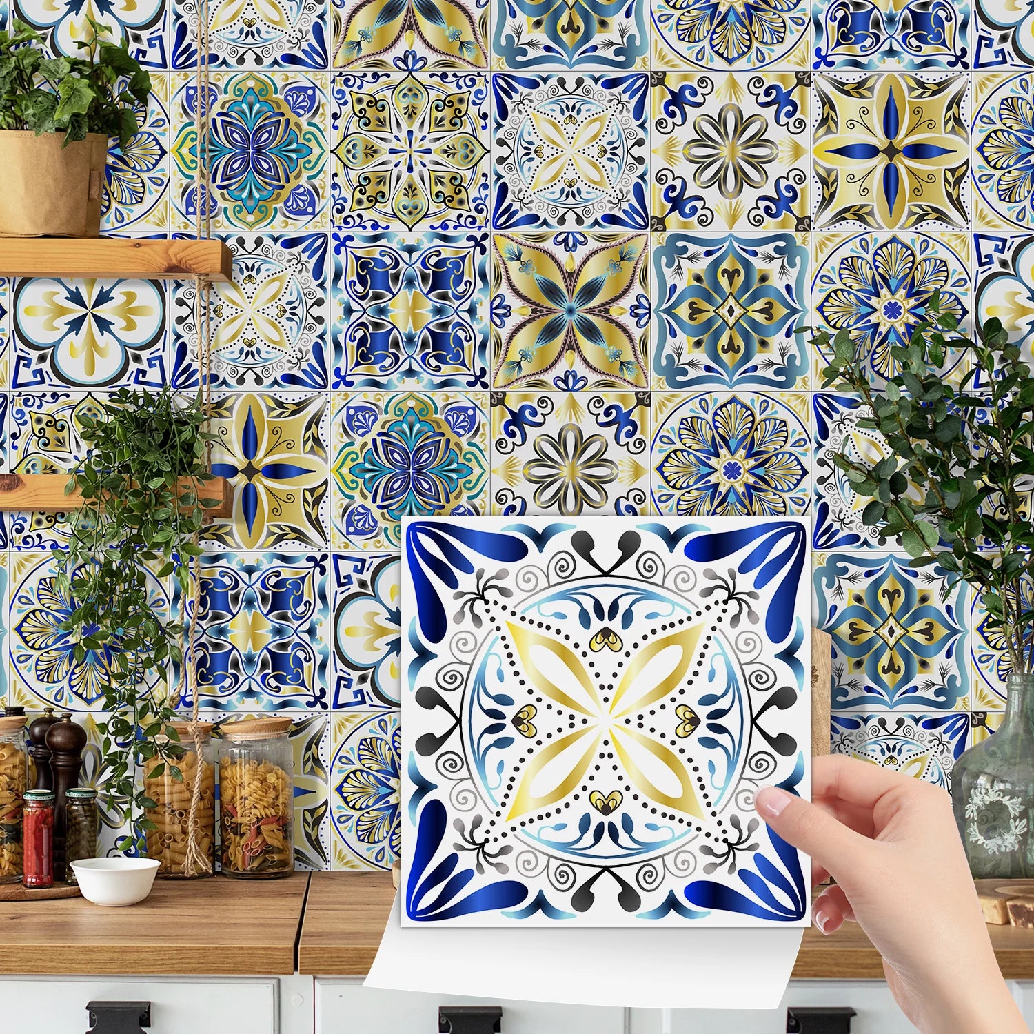 24pcs/set Blue Color Tiles Sticker Wall Stickers Kitchen Bathroom Waterproof Self-adhesive Wall Decal Home Renovation Wallpaper
