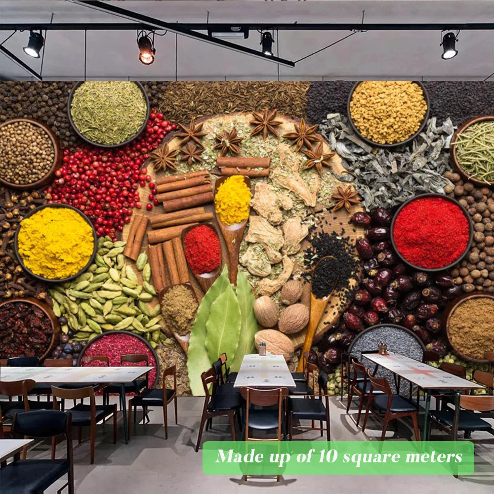 Custom Size Mural Wallpaper 3D Grilled Steak Pizza Shop Donuts Wall Painting Restaurant Cafe Modern Kitchen Spices Wall Papers