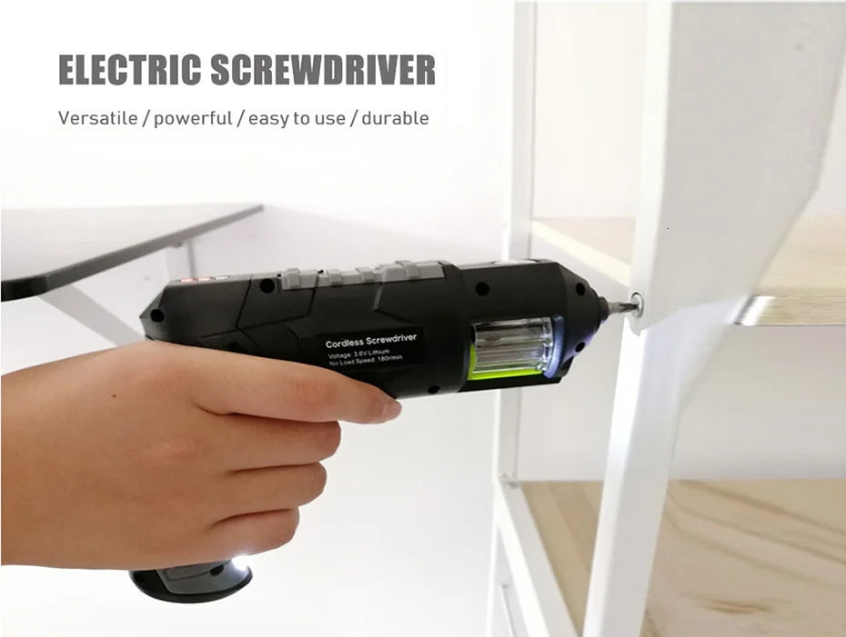 Mini Cordless Electric Screwdriver Pistol Rechargeable LED DIY 7-Piece