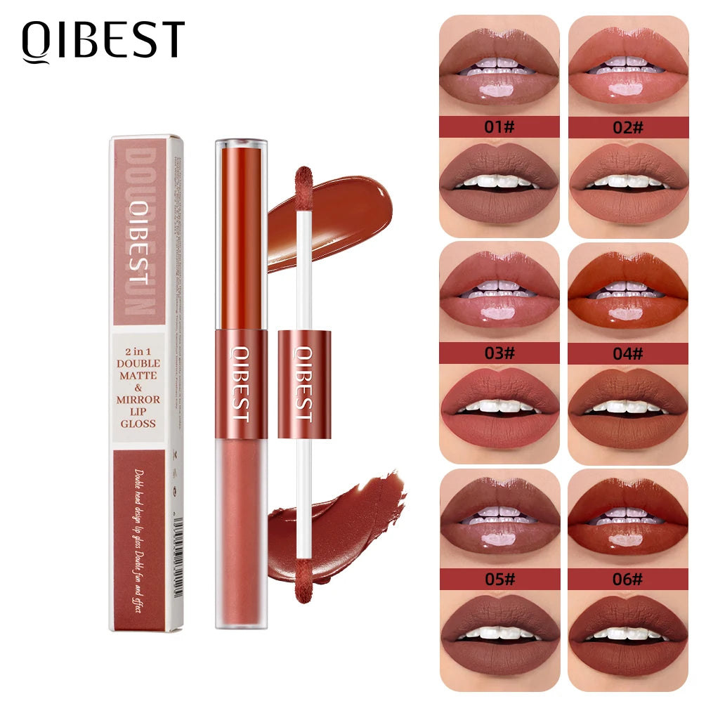 QIBEST 2 In 1 Matte Lipstick Long Lasting Waterproof