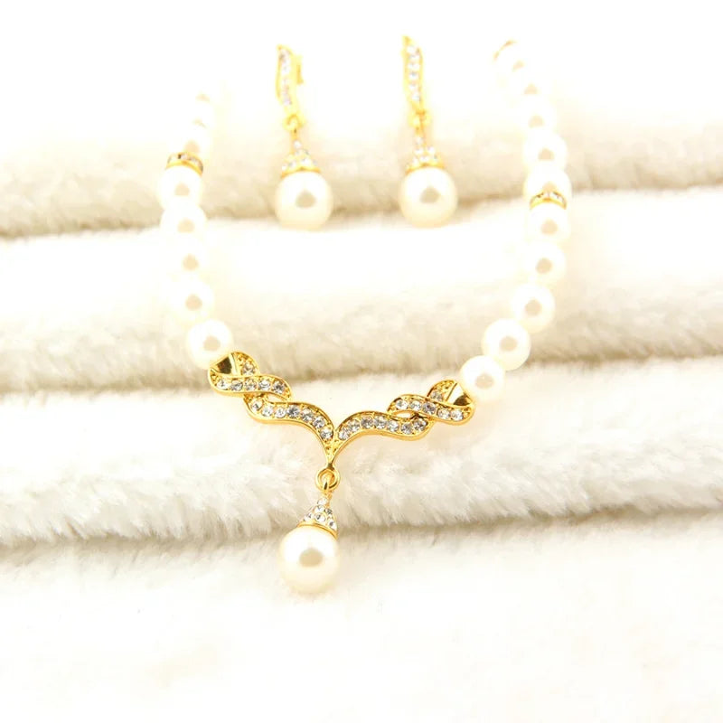 Noble Gold Pearl Jewelry Set for Women Party
