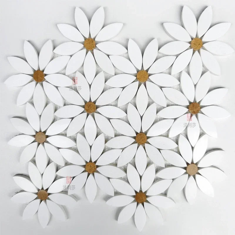 Building materials marble white-green stone mosaic sunflower toilet balcony residential hotel floor decoration background wall - Daisan Mart