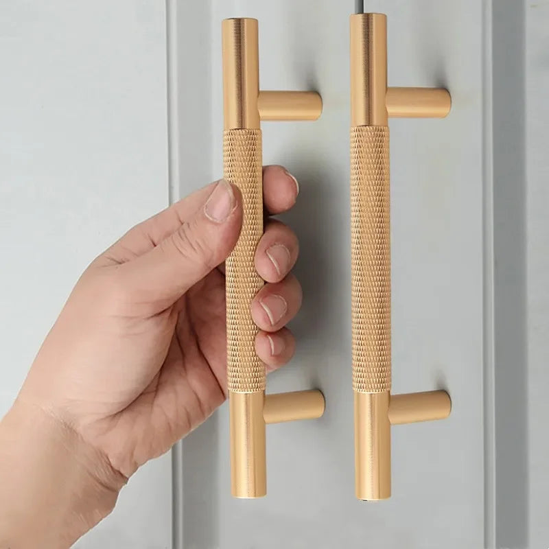 Long Knurled Handle Kitchen Cabinet Door Handles Drawer Pulls Aluminum Alloy T Bar Bedroom Knobs Wardrobe Furniture Hardware