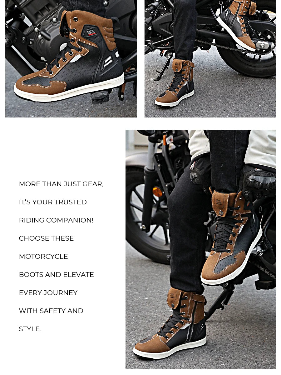 Giày Boots Nam Đi Xe Máy Phản Quang Bảo Hộ Thoáng Khí