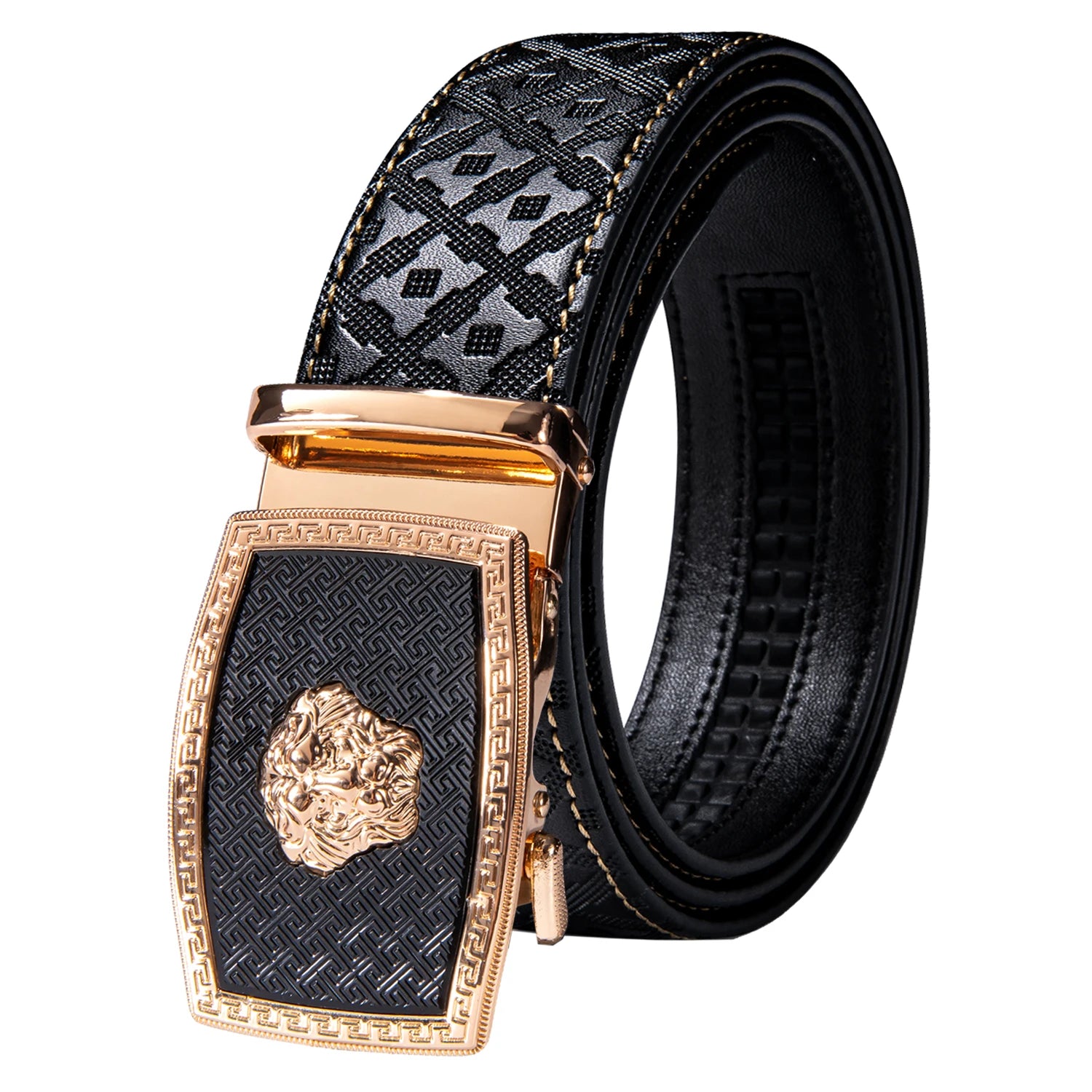 High quality black cowhide men's belt with automatic buckle 130cm