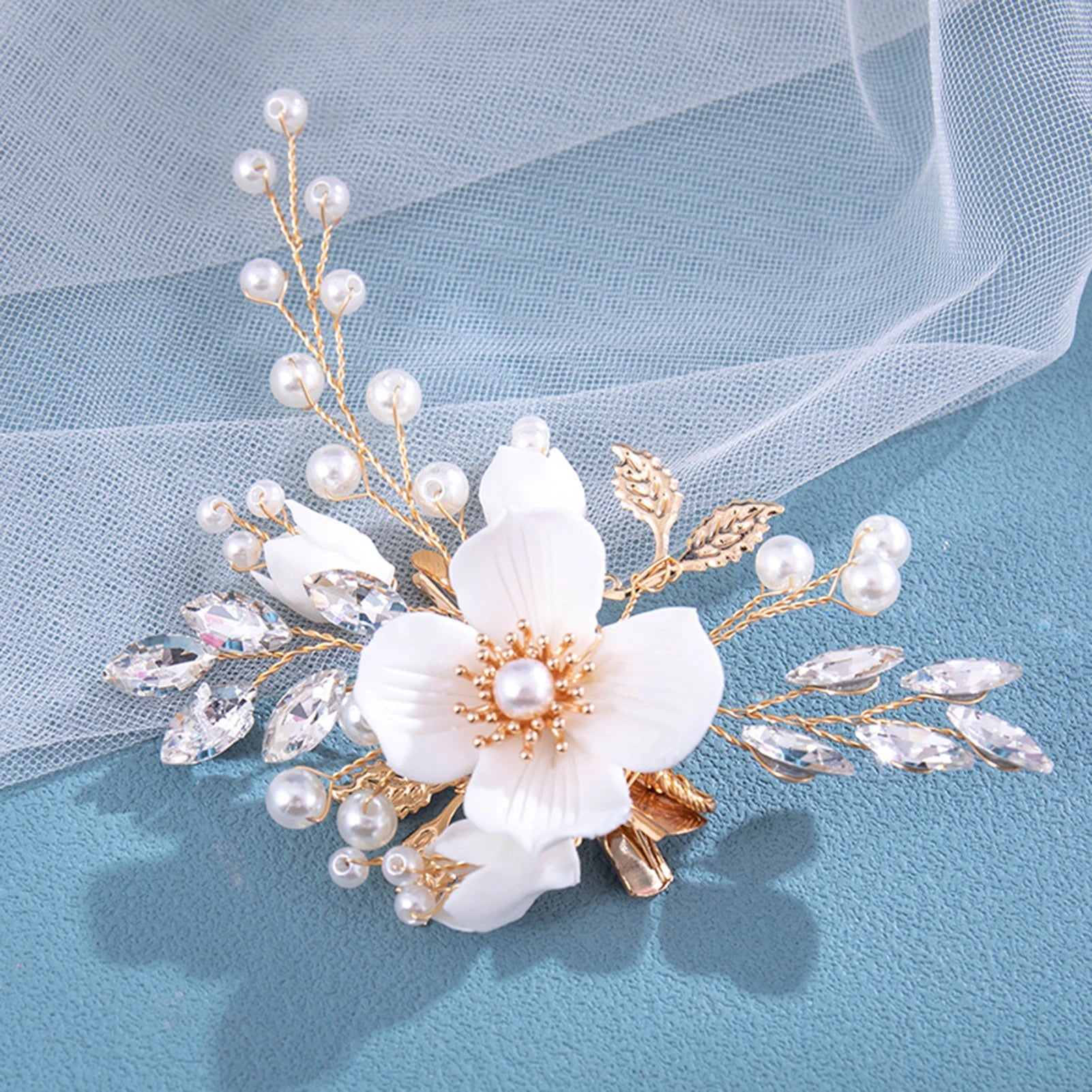 Kẹp Tóc Cô Dâu Ngọc Trai Hoa Pha Lê Lộng Lẫy