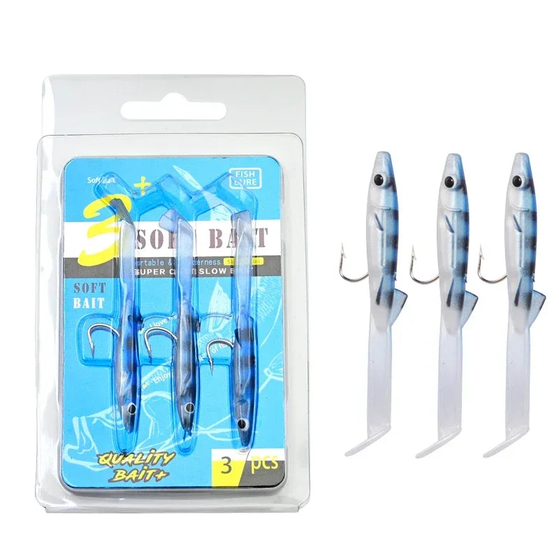 Afishlure Pesca Eel Soft Fishing Lure Glow Soft Bait with Hook Sea Fishing Tackle Raglou Fishing Lure 3pcs 55mm