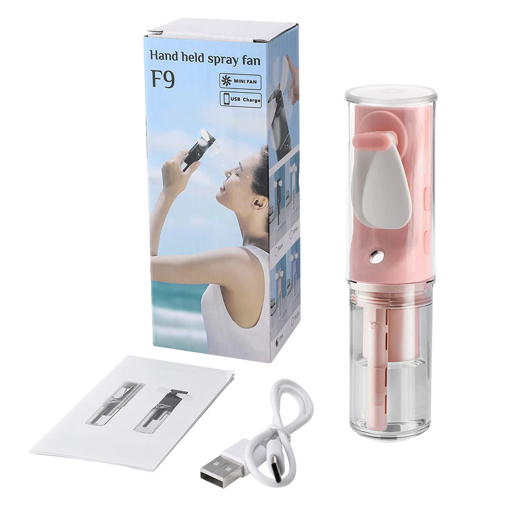 Portable Humidifier Fan Mini Handheld Mist Fan Rechargeable Small Water Spray Hand Fan Mini Face Steamer Fan Summer Cooling Fan
