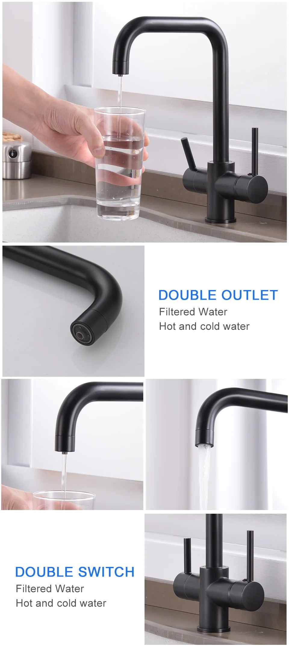 ROVATE Chậu bếp 3 trong 1, Vòi nóng lạnh có lọc nước uống