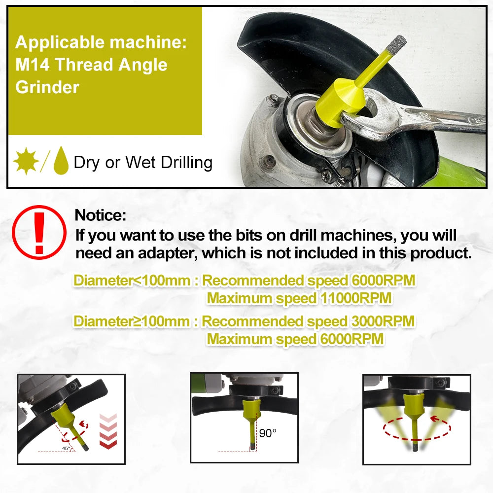 SANLEETEK Dry Diamond Drill Bit Set 8mm Tile Hole Saw Drill Bits for Granite Marble Ceramic Tile Core Drill Bits with M14 Thread