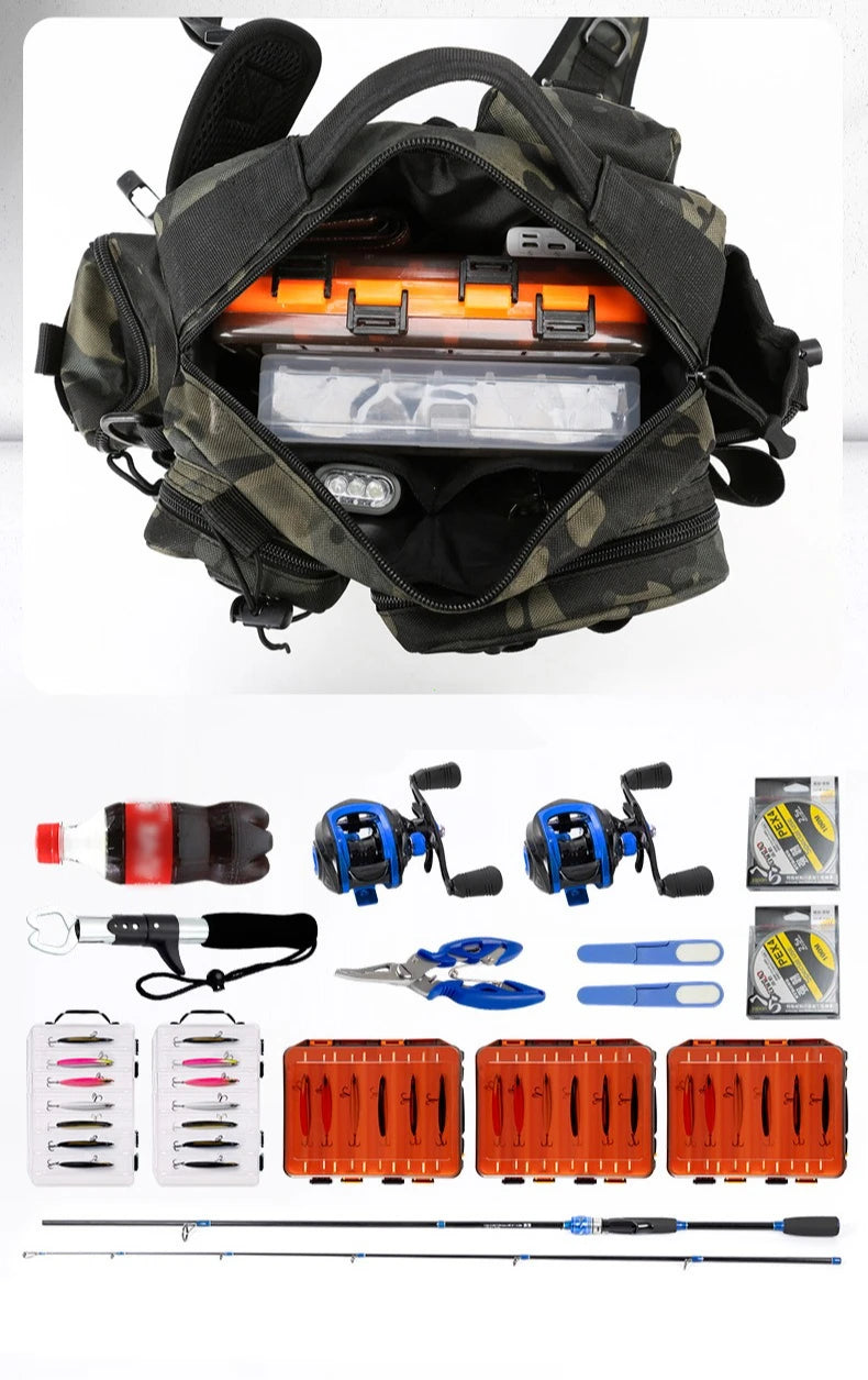 Ba lô Đựng Đồ Câu Cá Đa Năng Kèm Hộp & Giá Đỡ Cần