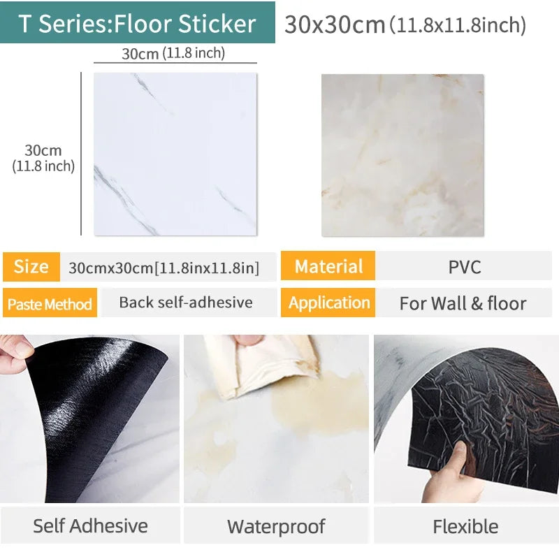 10/20/30pcs of PVC Imitation Marble Floor Stickers Self-adhesive Wall Stickers Waterproof Bathroom Decoration Decals 30*30cm