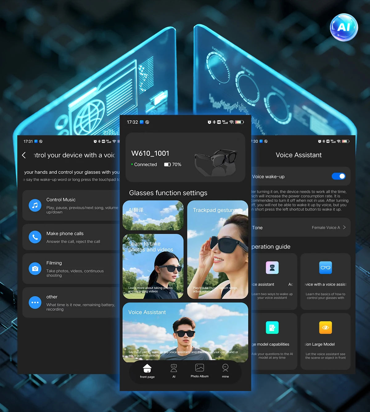 LIGE AI Smart Glasses - HD Camera, Bluetooth Calling, Language Translation