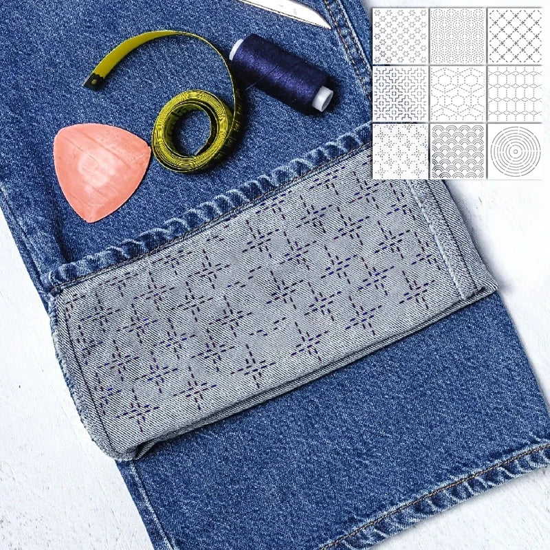 YOMDID 9pcs Sashiko Embroidery Templates Reusable PET Sewing Stencils DIY Embroidery Patterns Geometric Line Quilting Template - Daisan Mart
