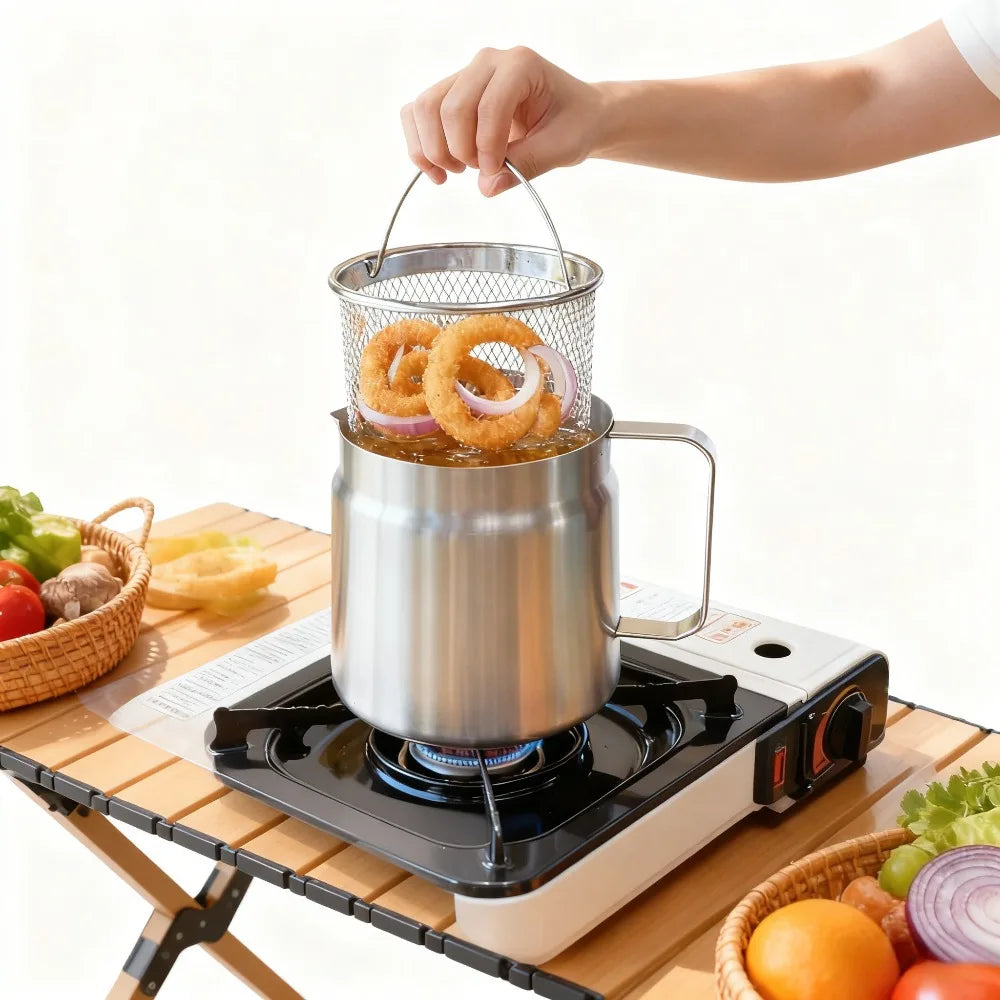 2L Stainless Steel Fryer - Multi-function Oil Filter Basket