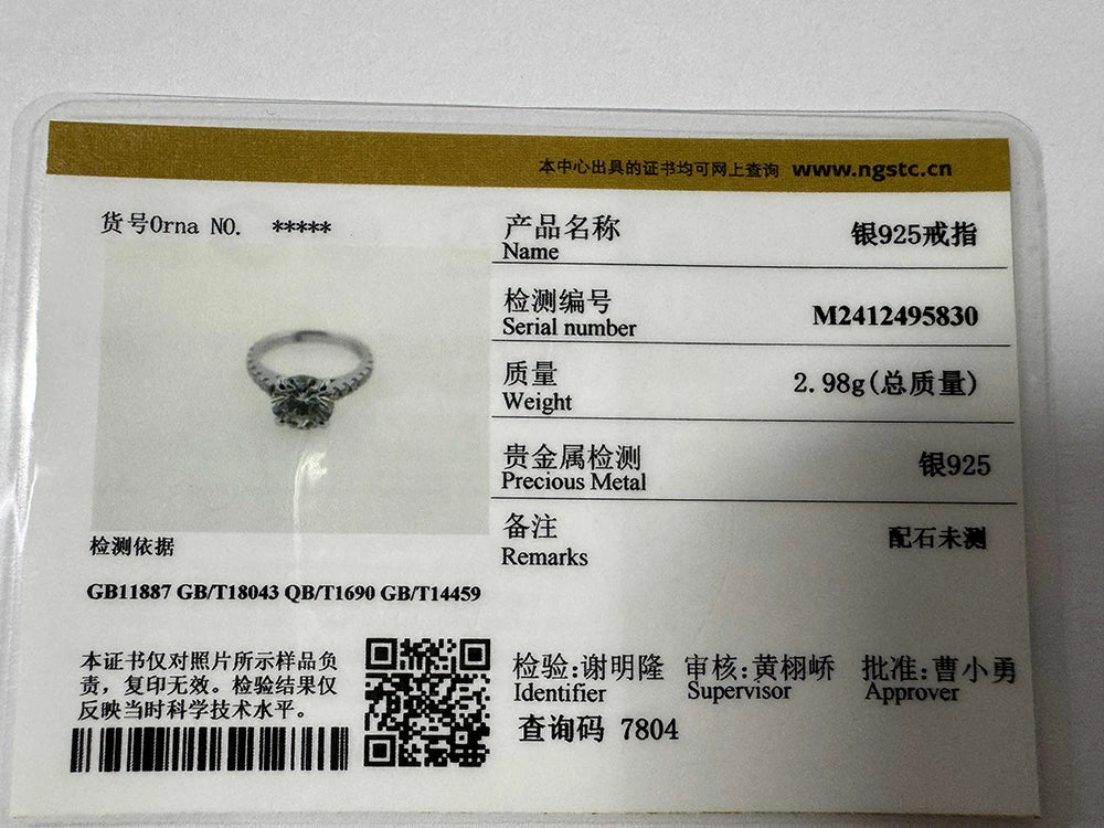 925 Silver Moissanite D Color Women's Wedding Ring With Certificate
