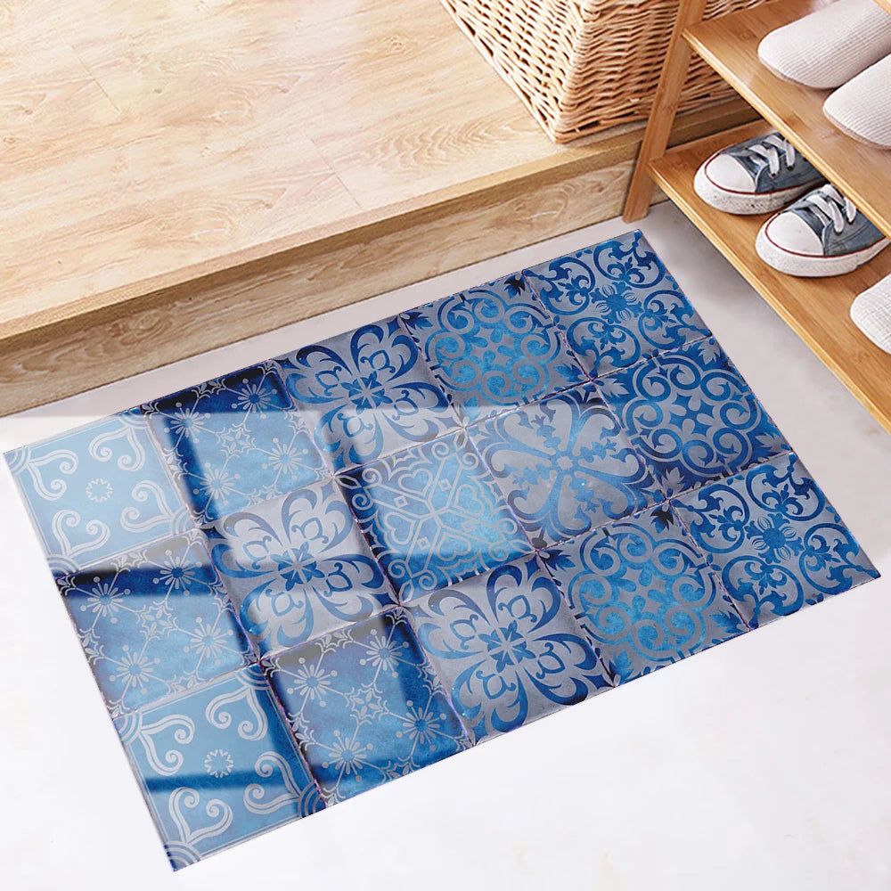 10pcs/set Dream Blue Tile Sticker Kitchen Backsplash Oil-proof Bathroom Waterproof Home Decor Wall Decals Peel &amp; Stick Art Mural