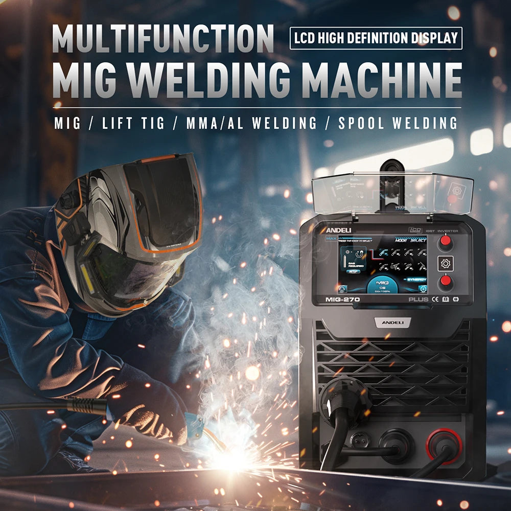 ANDELI 200A MIG Welder MIG/TIG/MMA/Aluminum Welding Gas/Gasless Semi-automatic Welding Machine 5 in 1 Multiprocess Welders - Daisan Mart