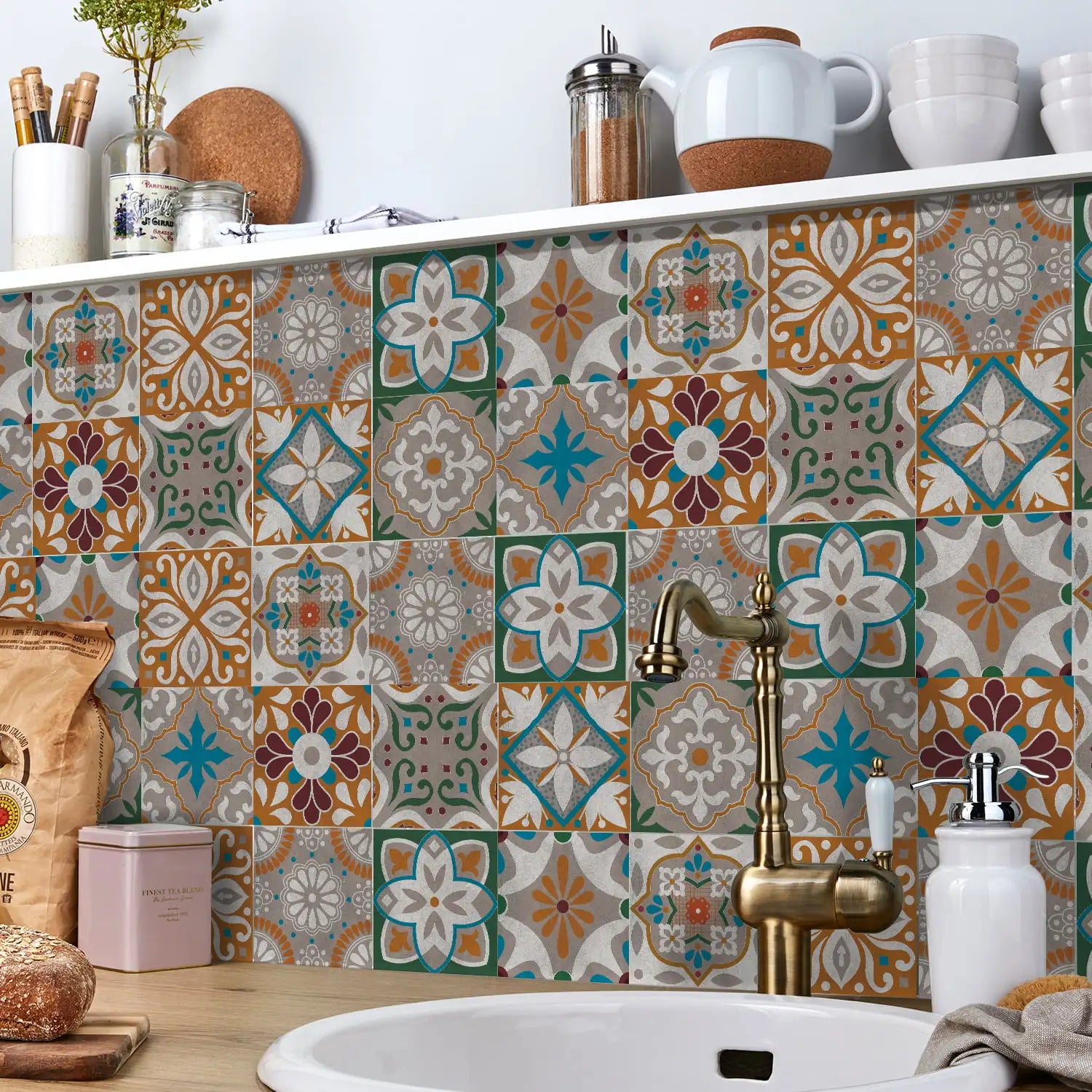 24Pcs European retro style Art Tile Wall Stickers With Self Adhesive Removable Bathroom Kitchen Waterproof Pvc Decal Wallpaper
