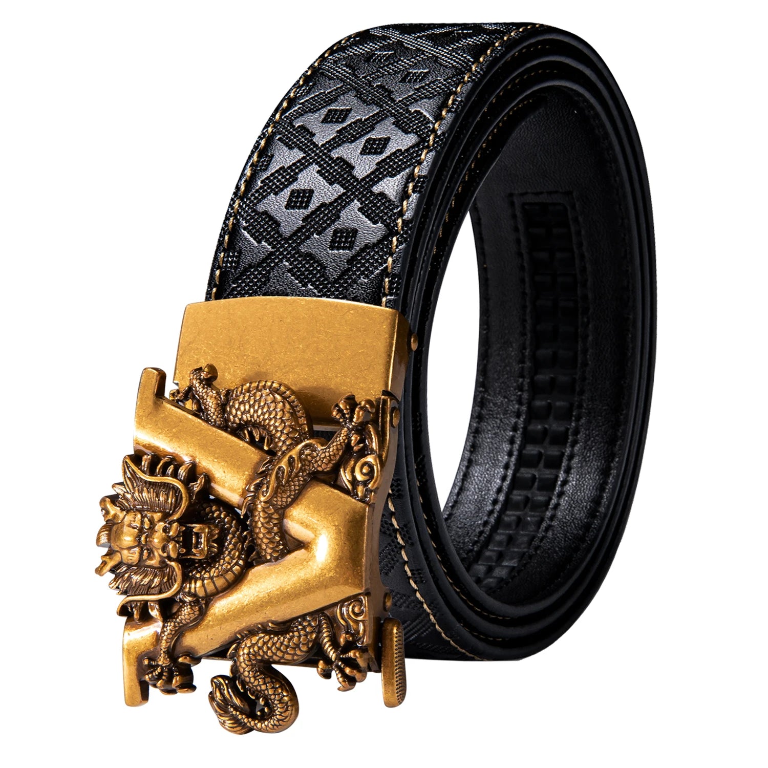 High quality black cowhide men's belt with automatic buckle 130cm