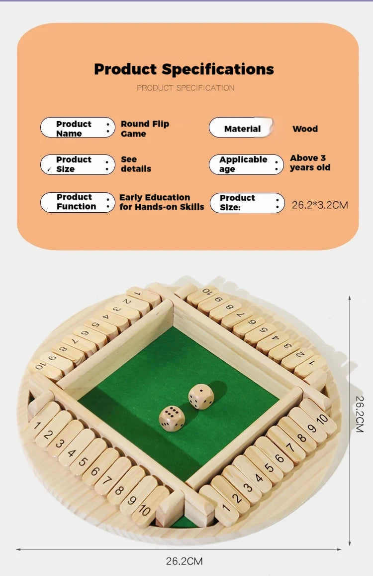 Round Flipping Game, Wooden Number Game, Shut The Box Dice Game - Parent-Child Board Game, Bar Party, Leisure Gambling Game