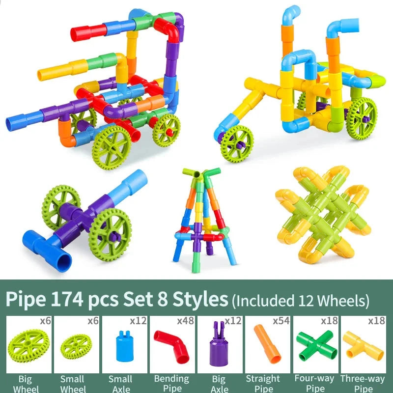 DIY Water Building Blocks Toy Educational Pipe Sensory STEM Kit Constructions Creativity Tube Blocks Pop Building Block Kids Toy