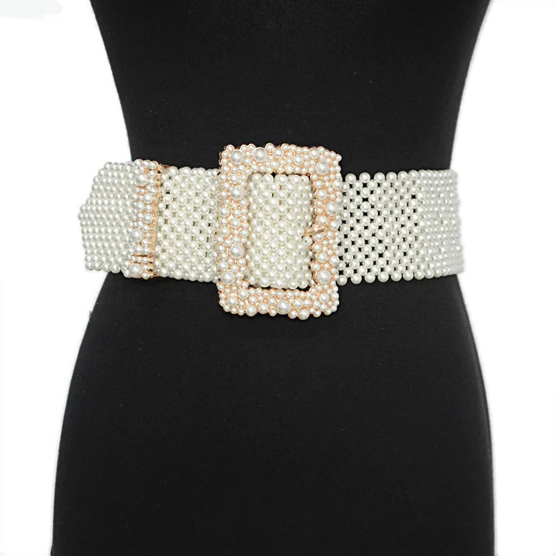 Women's Belts 2022: Pearl Braided Belt Square Buckle