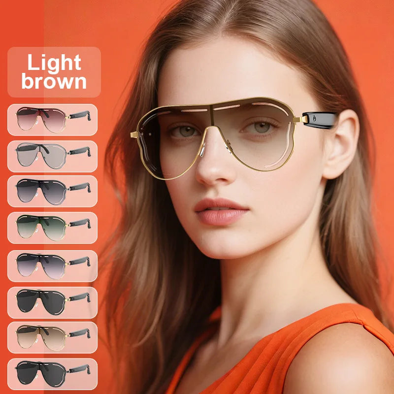 YHA17 AI Translation Smart Glasses EU USA Large Frame Sunscreen Color-changing Stainless Bluetooth Audio Sunglasses Work Glasses - Daisan Mart