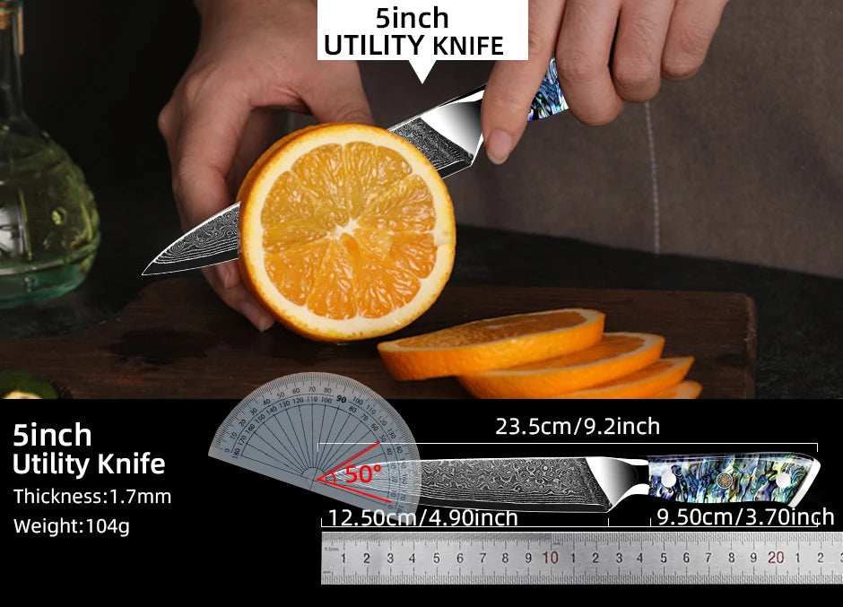 Dao Bếp Damascus VG10 67 Lớp Tay Cầm Vỏ Bào Ngư