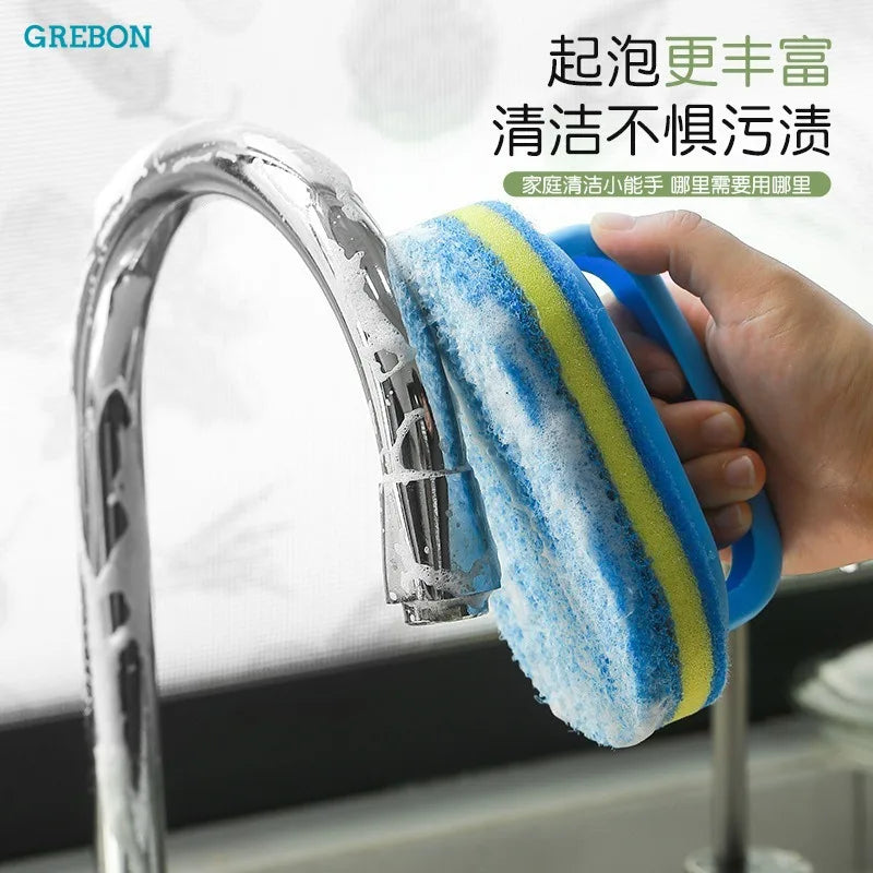 Tile Wall Sponge Cleaning Brush Bathroom Mold-resistant Long Handle Sponge Scrubber Kitchen Stove Pot Pan Dish Washing Brush